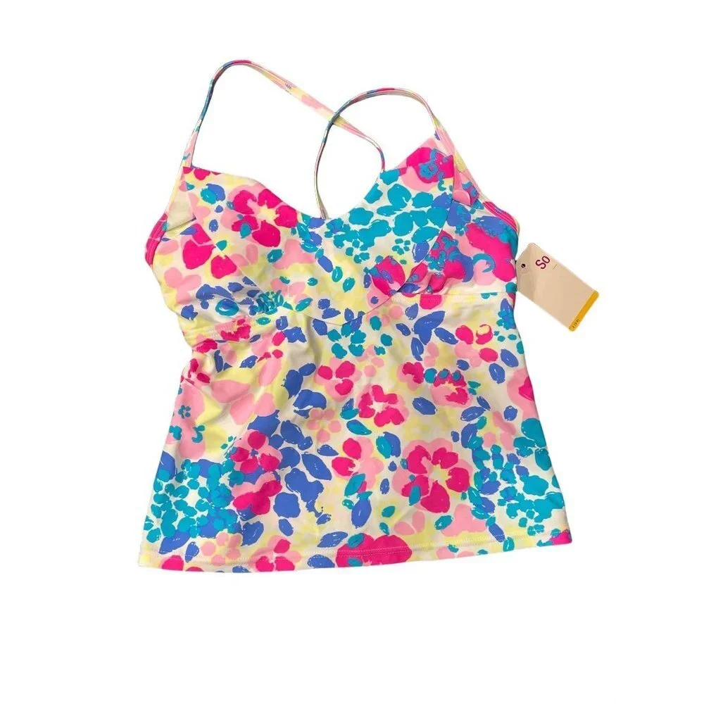 So NWT Floral Tankini Halter Pullover Swim Top Sz S Juniors - Picture 1 of 7